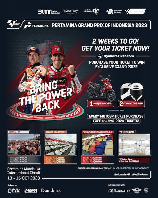 Tiket Pertamina Grand Prix of Indonesia (MotoGP Indonesia) Discount 50% untuk Kelas Festifal